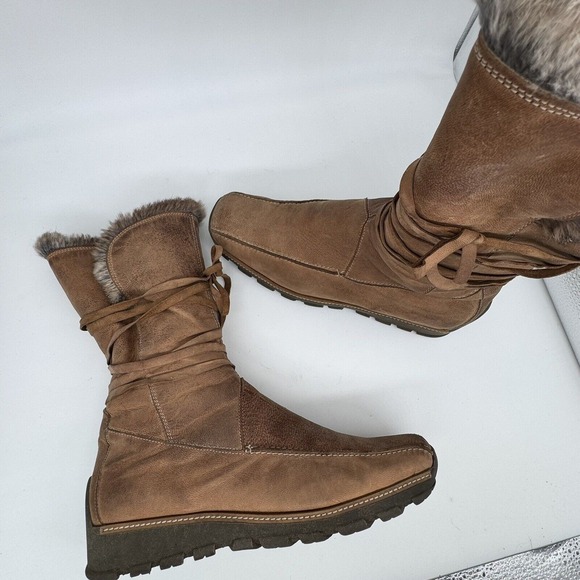 Mod Brev Women's 39‎ Boot Genuine Italian Leather Fur Lined Long Square Toed Y2K - Picture 7 of 14